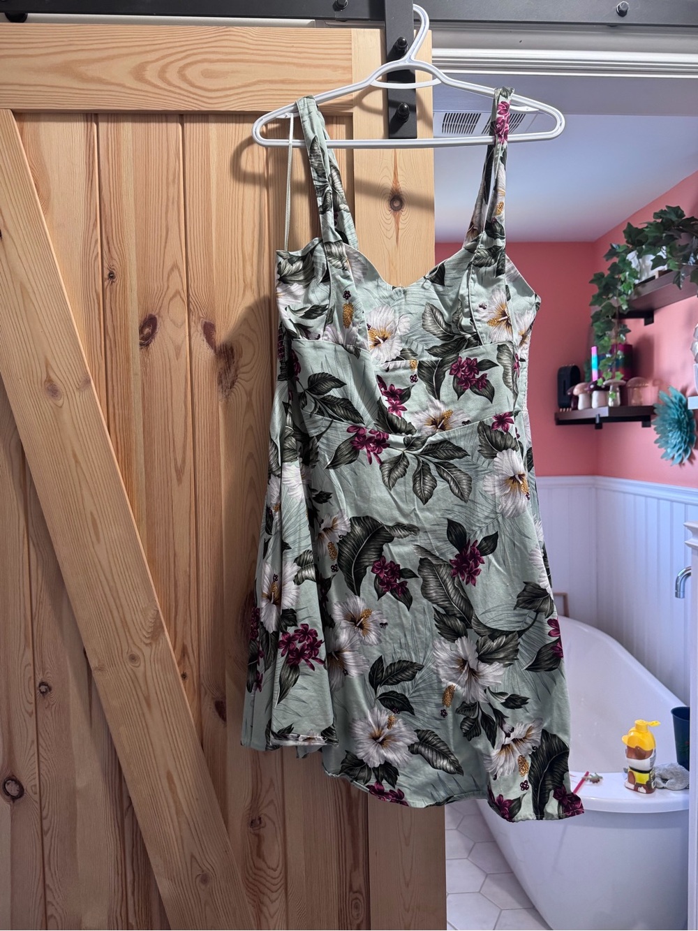 Floral Sundress in Sage Green with Pink Accents